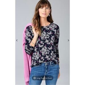 J. Jill Long-Sleeve Pima Crew-Neck Tee “Ink Sprightly Butterfly” size S Office